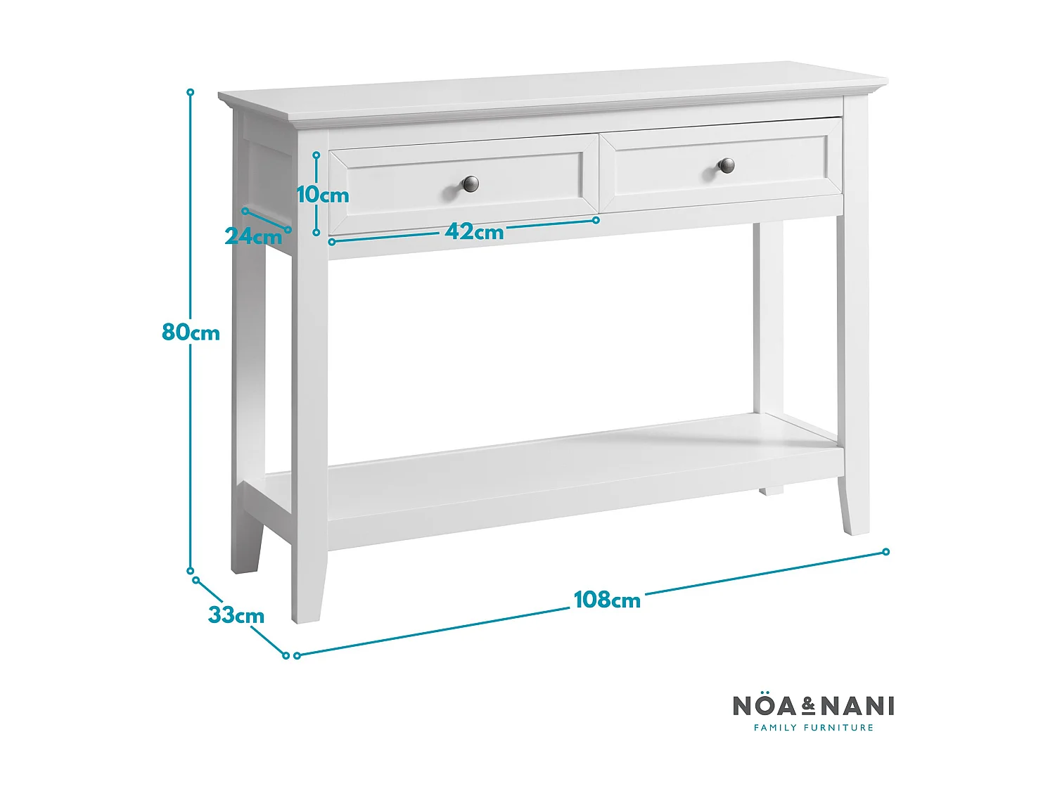 Noa & Nani Karlstad Console Hallway Table with 2 Drawers in White