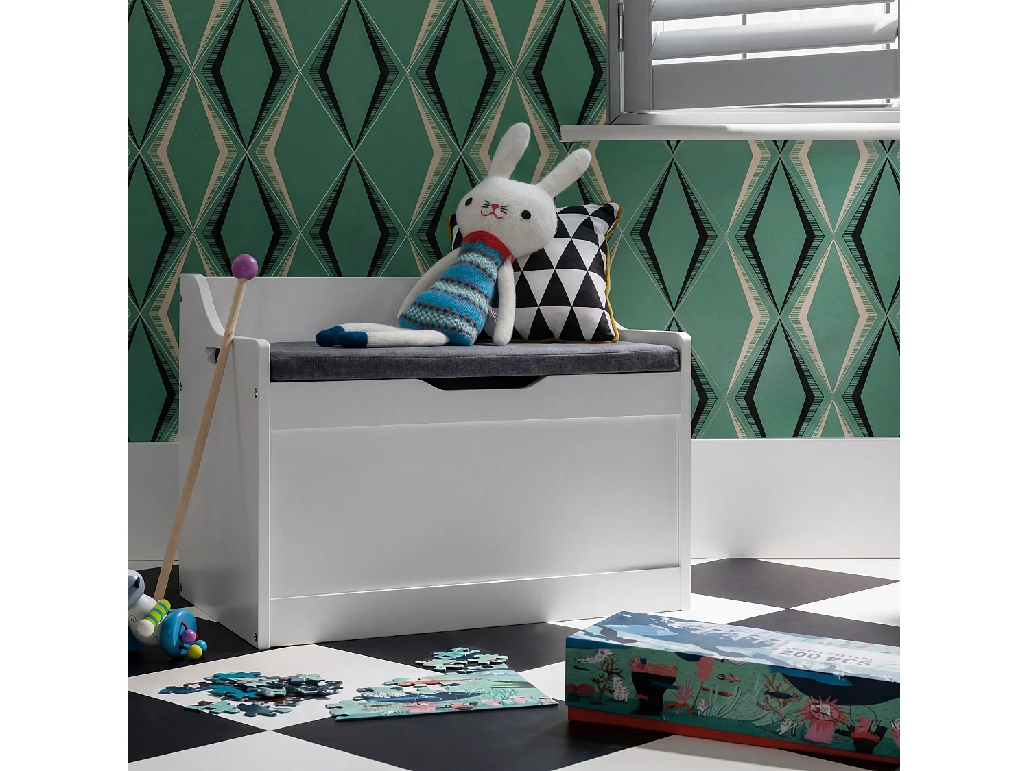 Noa & Nani Lola Kids Toy Storage Box with Padded Seat Cushion - Wooden Chest with Soft-Close Safety Lid