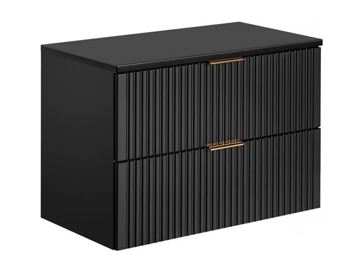 Bathroom Vanity Unit Black Wall Hung 800mm Cabinet with Worktop Countertop Ribbed Fluted Drawer Adel