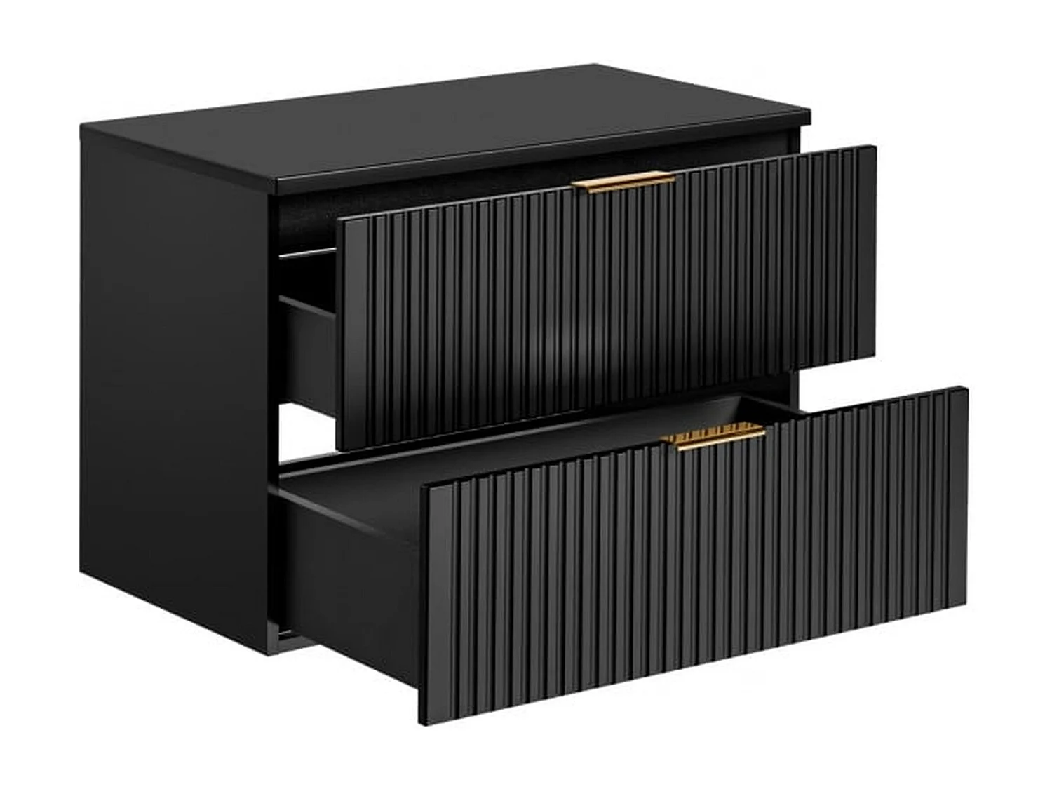 Bathroom Vanity Unit Black Wall Hung 800mm Cabinet with Worktop Countertop Ribbed Fluted Drawer Adel