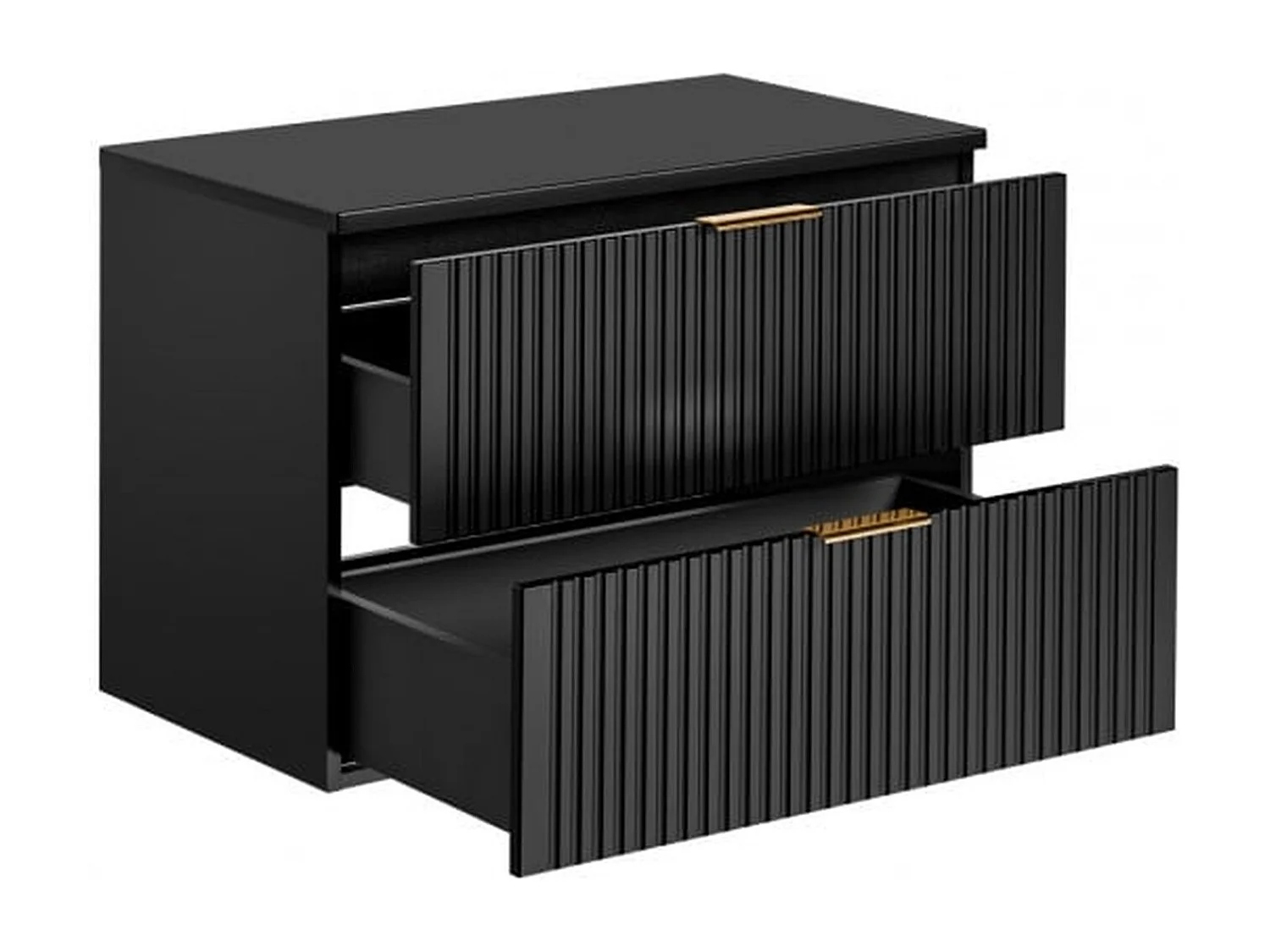 Bathroom Vanity Unit Black Wall Hung 800mm Cabinet with Worktop Countertop Ribbed Fluted Drawer Adel