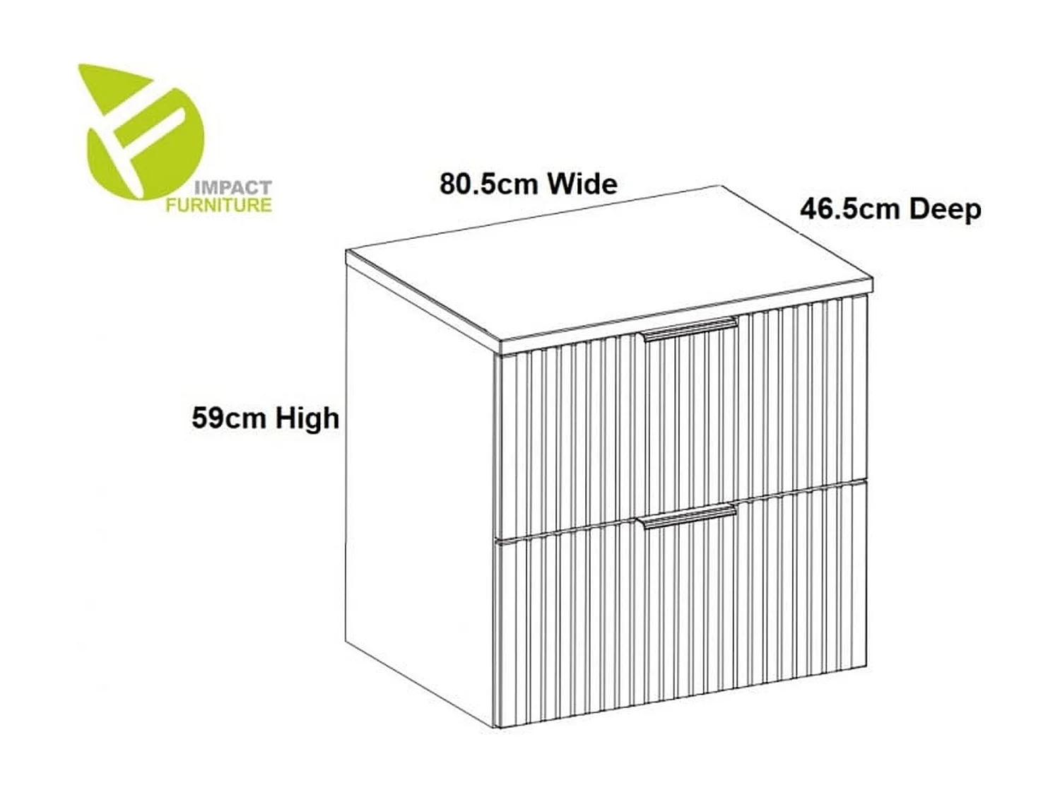 Bathroom Vanity Unit Black Wall Hung 800mm Cabinet with Worktop Countertop Ribbed Fluted Drawer Adel