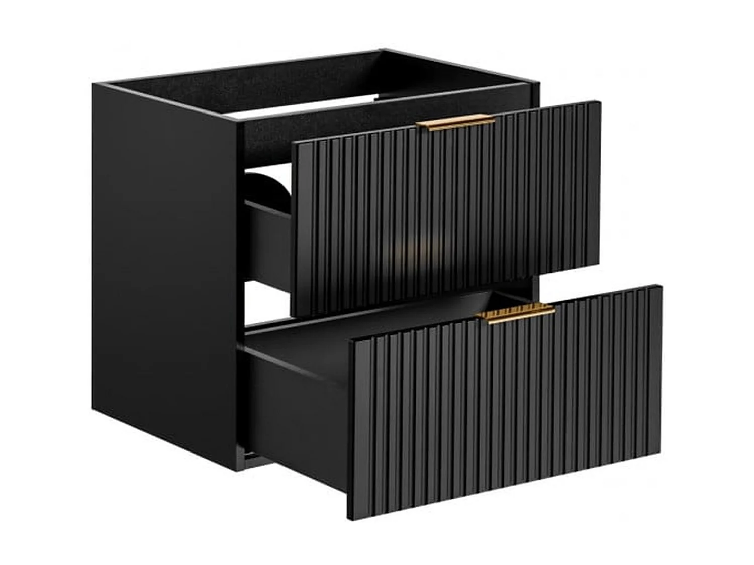 Wall Hung Vanity Unit 600mm Black Bathroom Cabinet with Drawers Ribbed Fluted Floating Adel