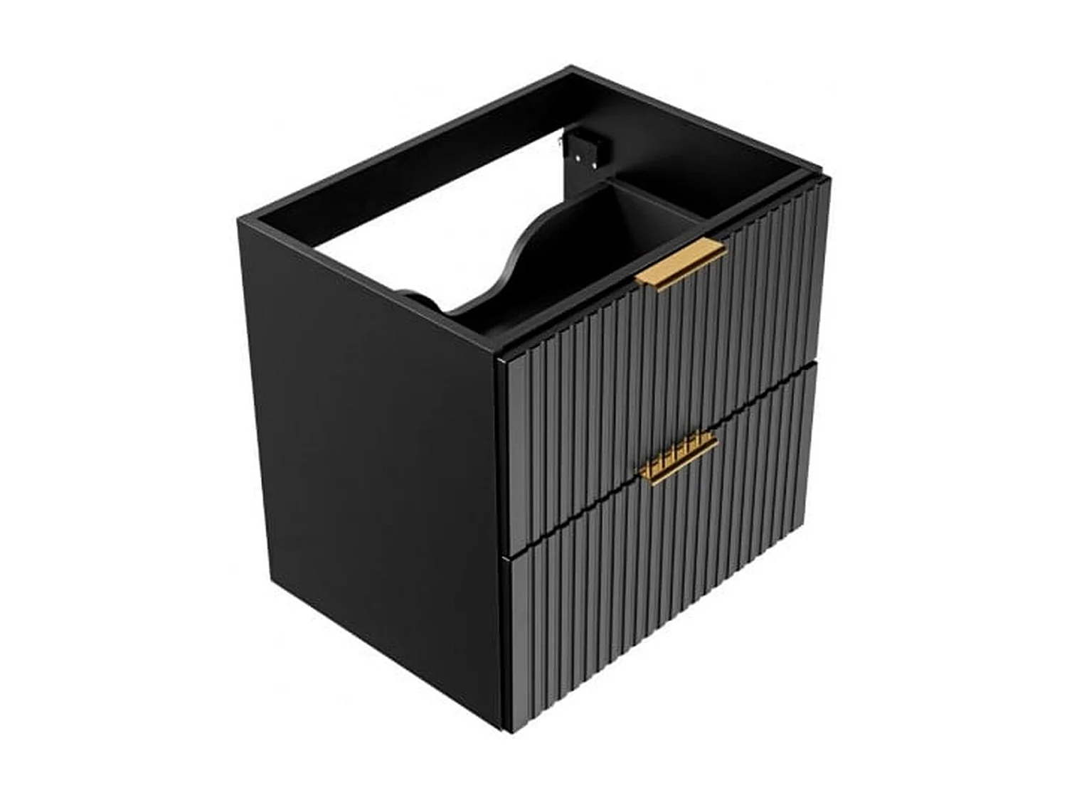 Wall Hung Vanity Unit 600mm Black Bathroom Cabinet with Drawers Ribbed Fluted Floating Adel