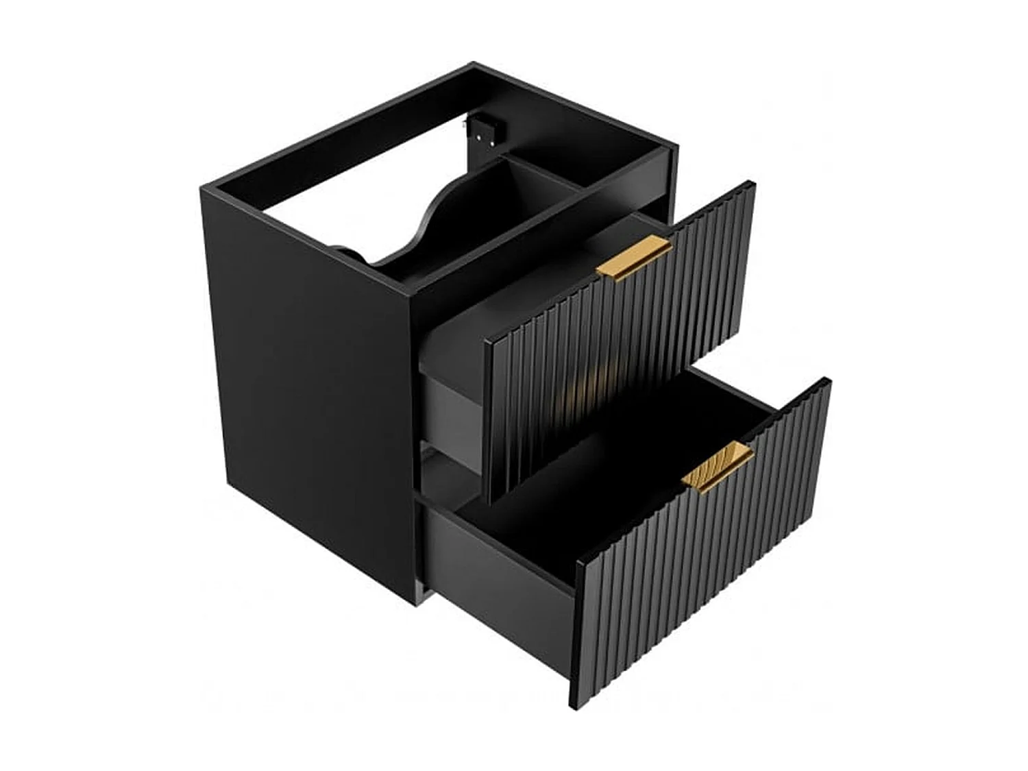 Wall Hung Vanity Unit 600mm Black Bathroom Cabinet with Drawers Ribbed Fluted Floating Adel