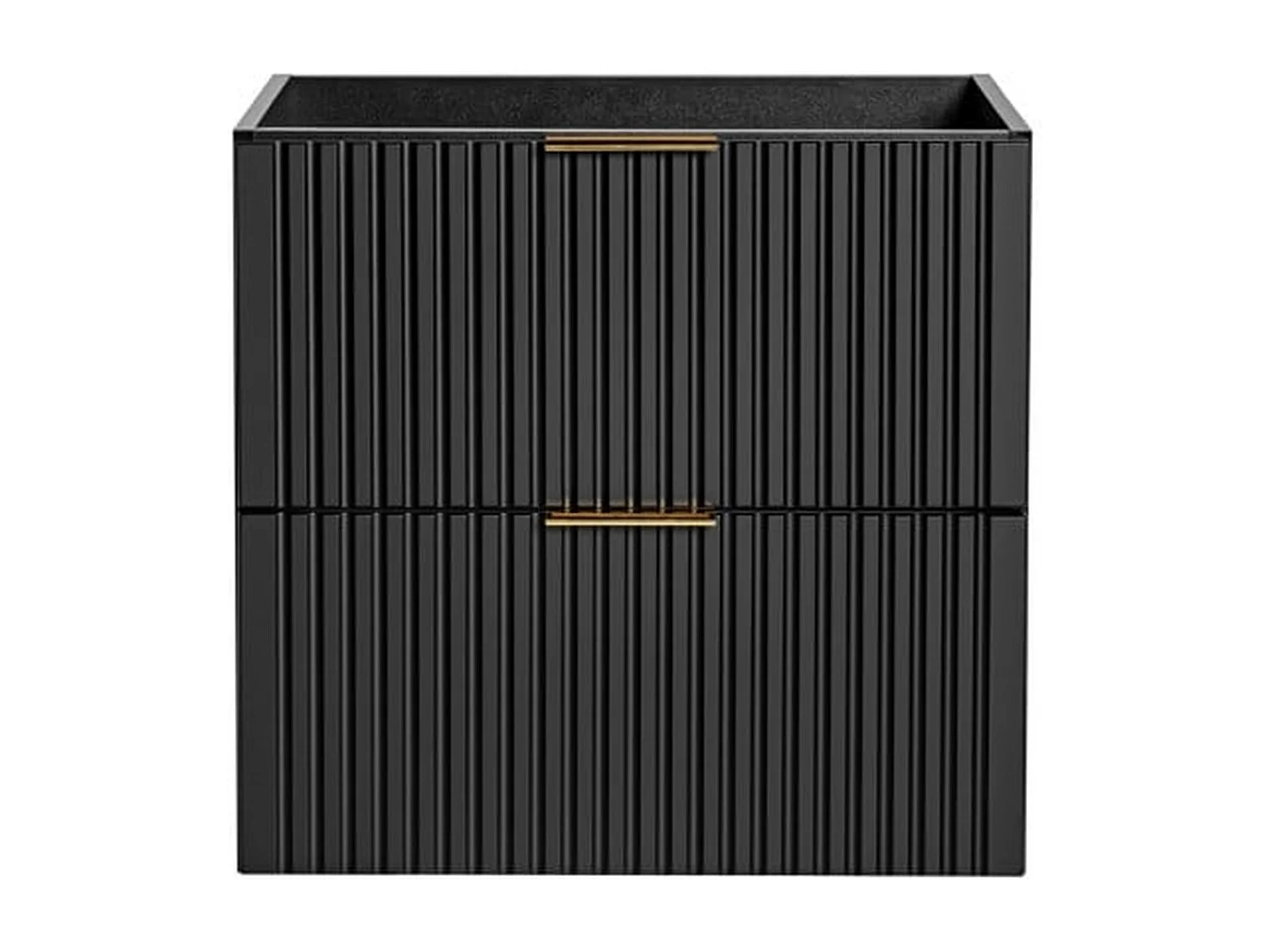 Wall Hung Vanity Unit 600mm Black Bathroom Cabinet with Drawers Ribbed Fluted Floating Adel
