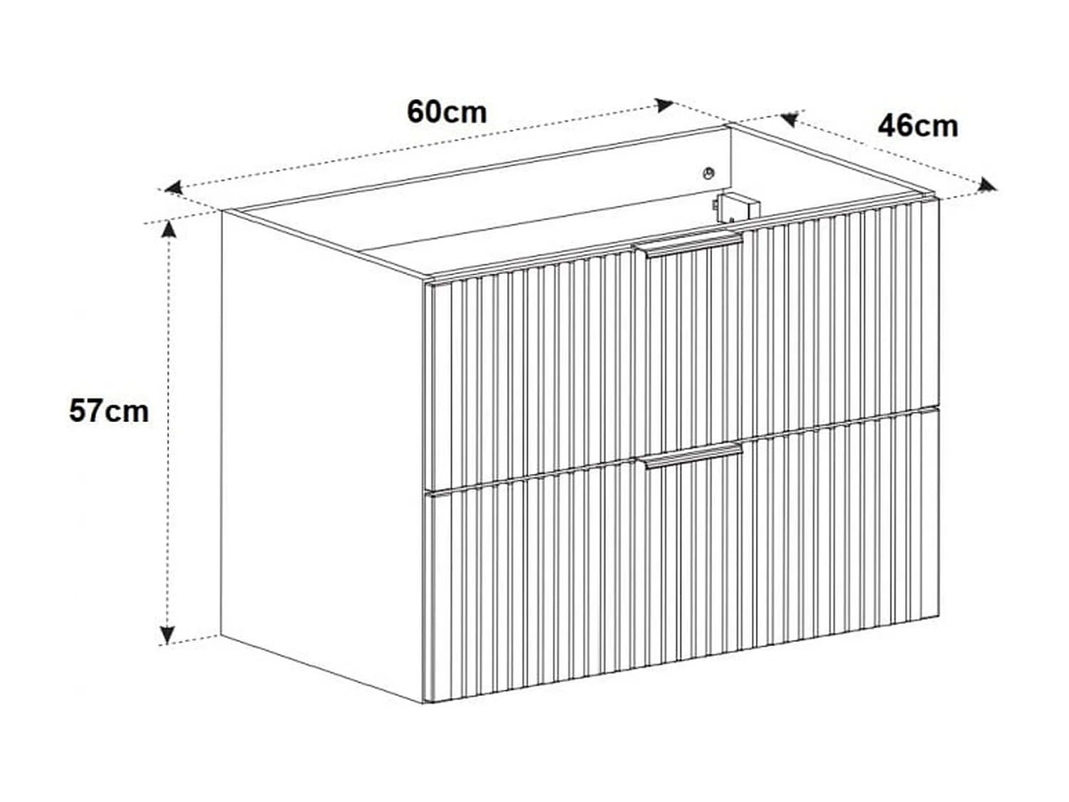 Wall Hung Vanity Unit 600mm Black Bathroom Cabinet with Drawers Ribbed Fluted Floating Adel