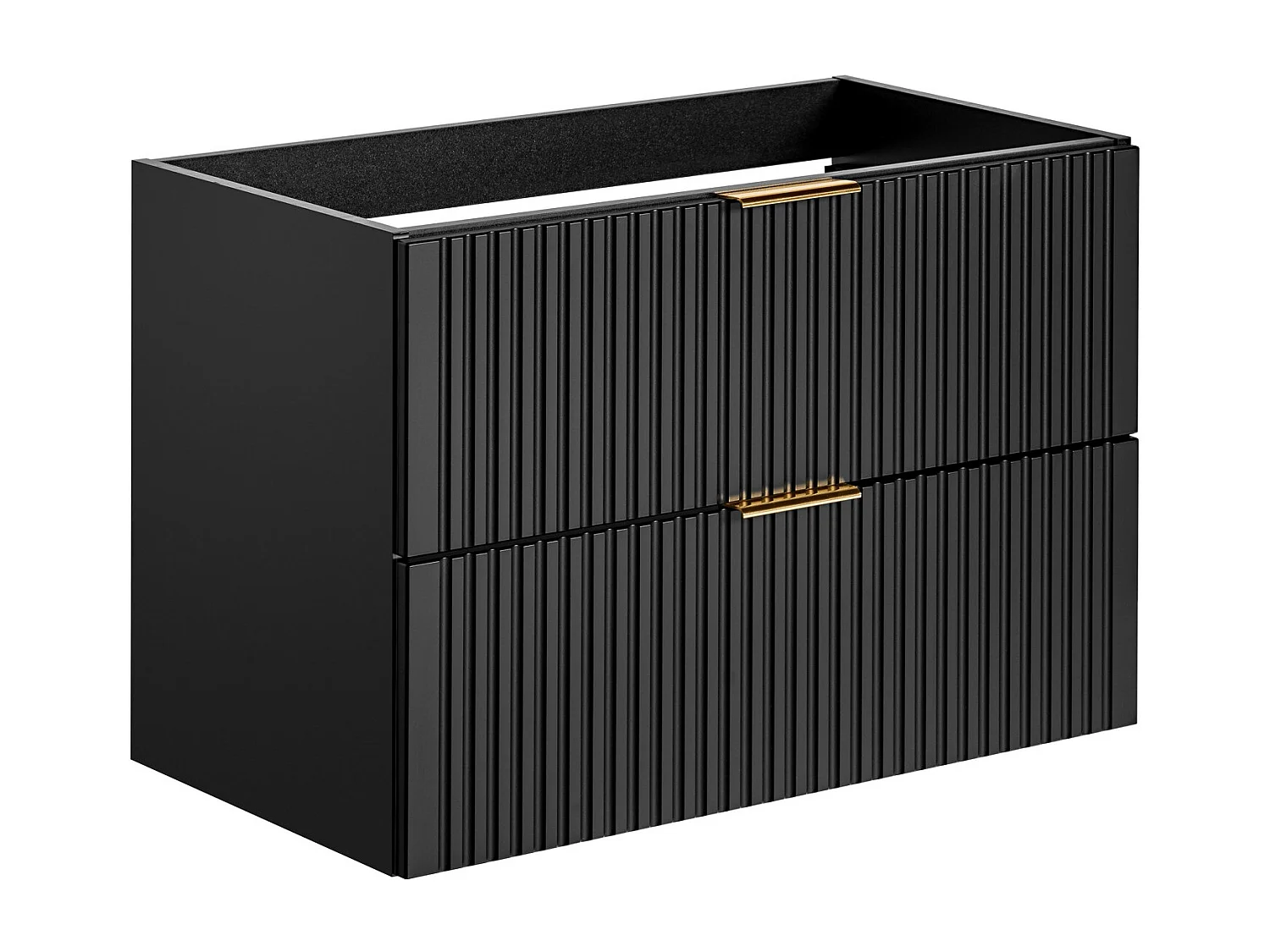 Bathroom Vanity Unit Drawer Cabinet 800mm Black Floating Wall Hung Ribbed Fluted Modern Sink Unit Adel