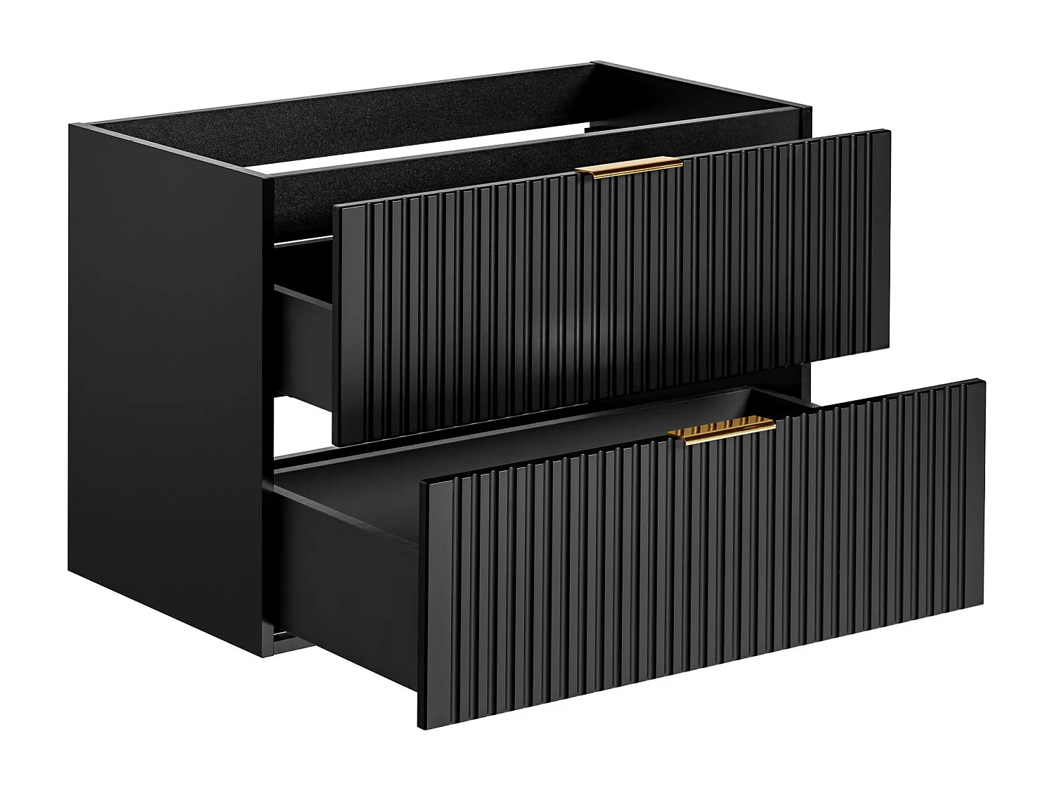 Bathroom Vanity Unit Drawer Cabinet 800mm Black Floating Wall Hung Ribbed Fluted Modern Sink Unit Adel