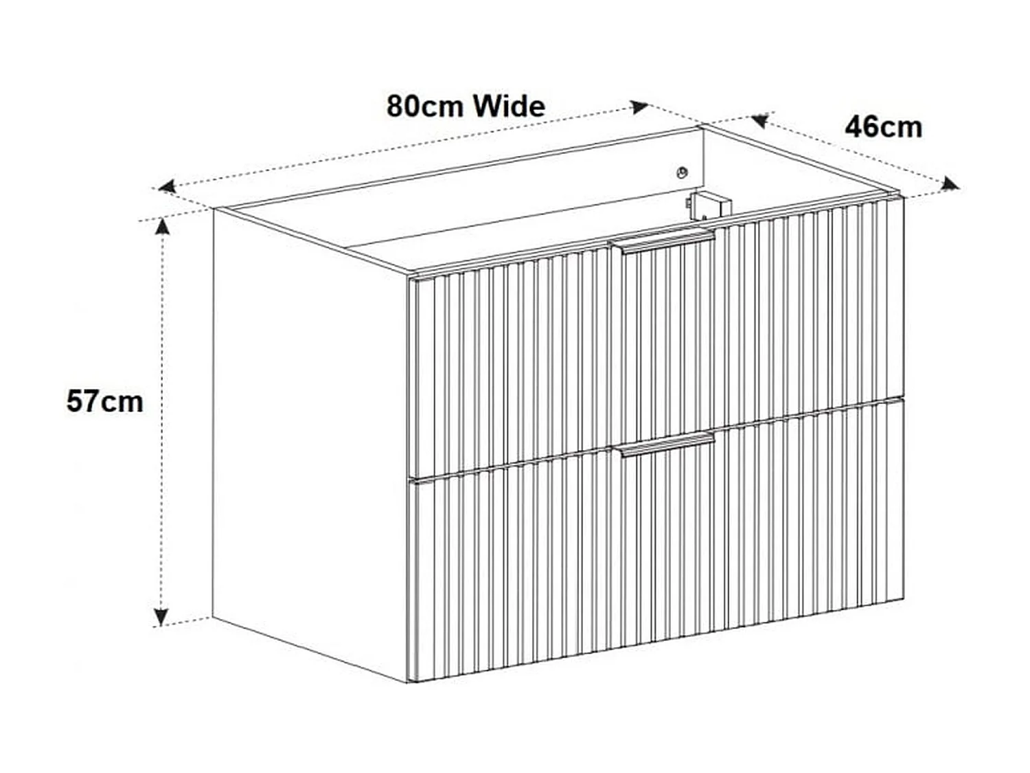 Bathroom Vanity Unit Drawer Cabinet 800mm Black Floating Wall Hung Ribbed Fluted Modern Sink Unit Adel