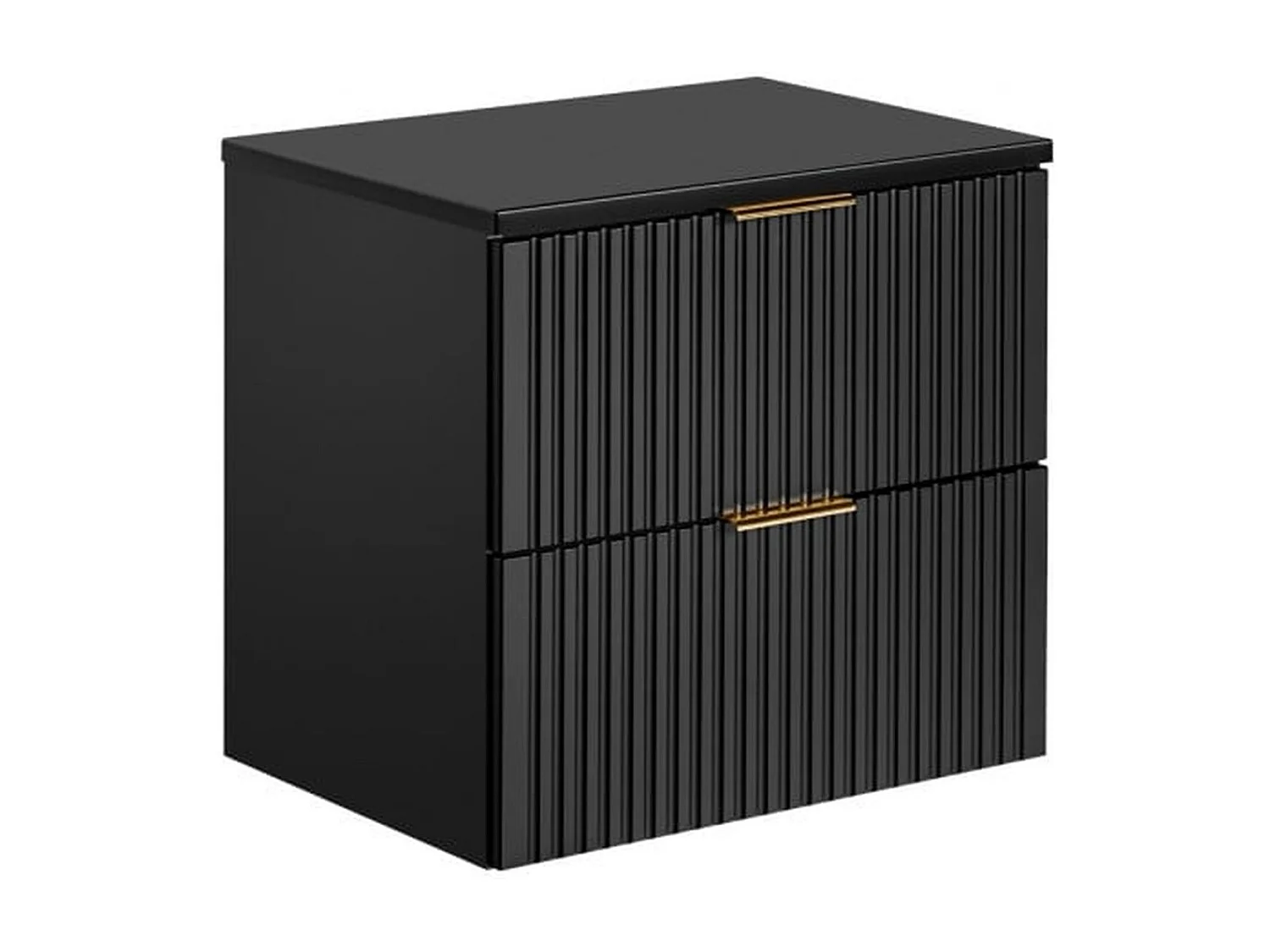Bathroom Vanity Unit 600mm Countertop Ribbed Fluted Black Modern Wall Hung Cabinet with Drawers Adel