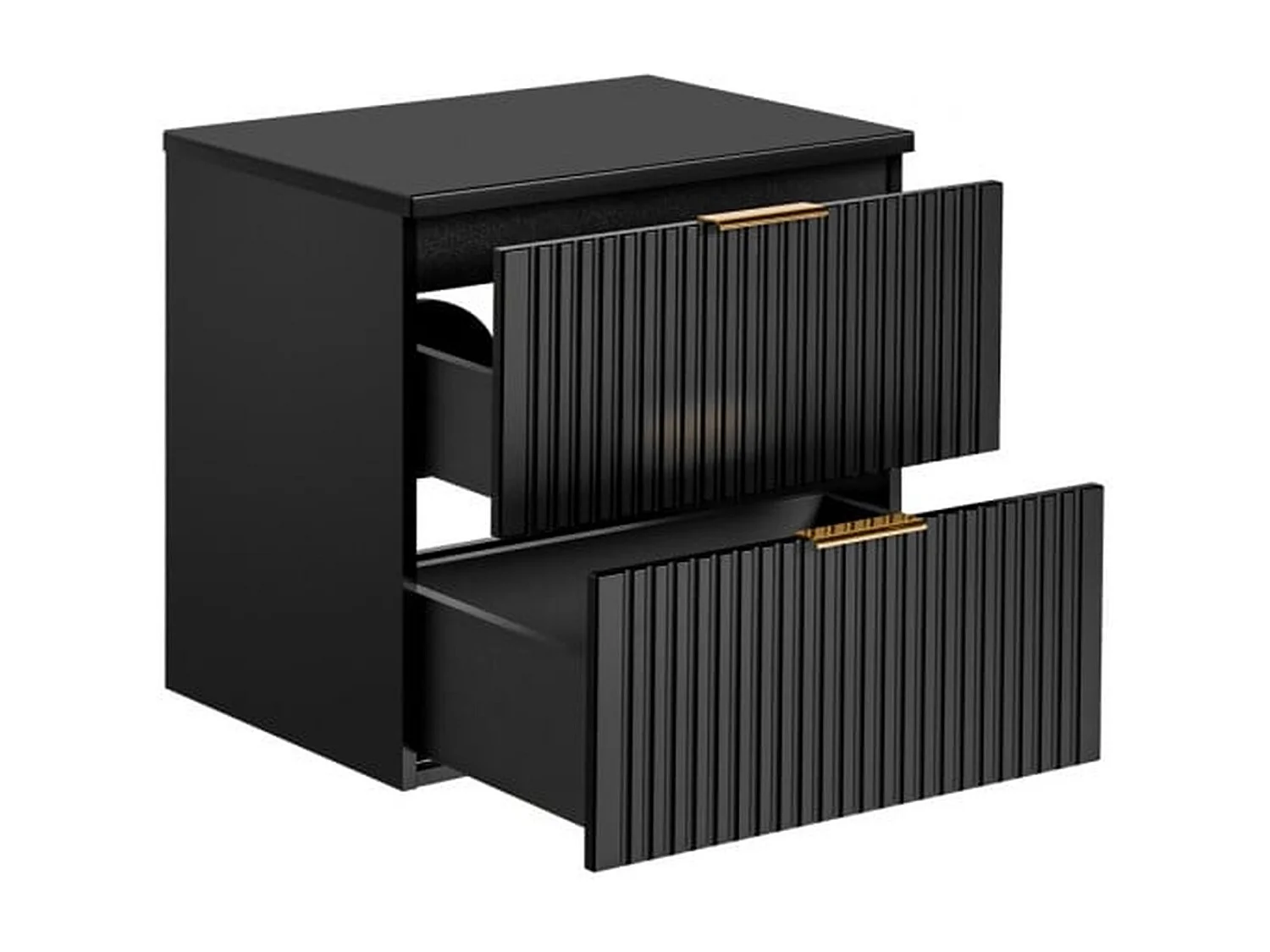 Bathroom Vanity Unit 600mm Countertop Ribbed Fluted Black Modern Wall Hung Cabinet with Drawers Adel