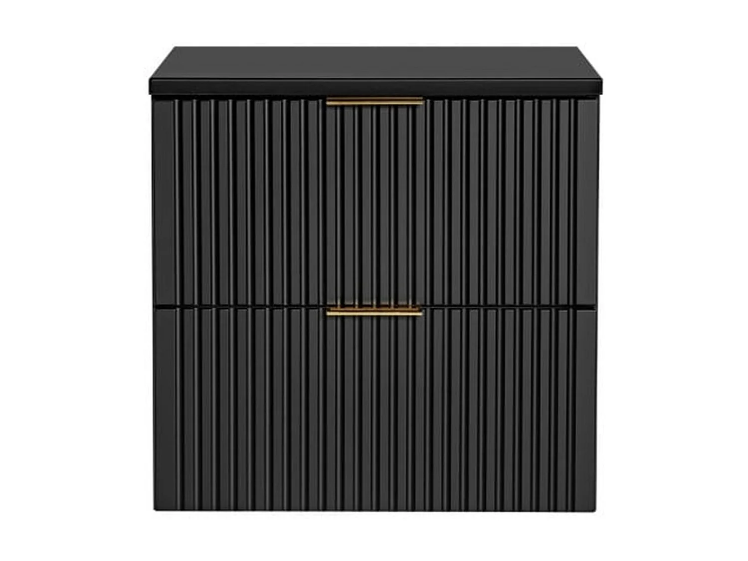 Bathroom Vanity Unit 600mm Countertop Ribbed Fluted Black Modern Wall Hung Cabinet with Drawers Adel
