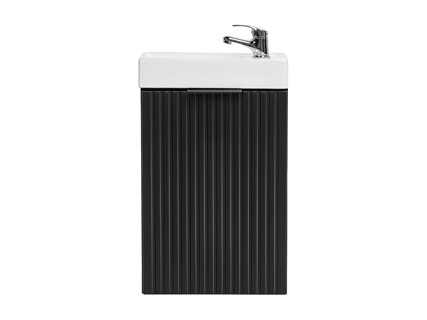 Cloakroom Vanity Unit with Small Sink Slimline Black Wall Hung Fluted 400mm Narrow Bathroom Cabinet Adel