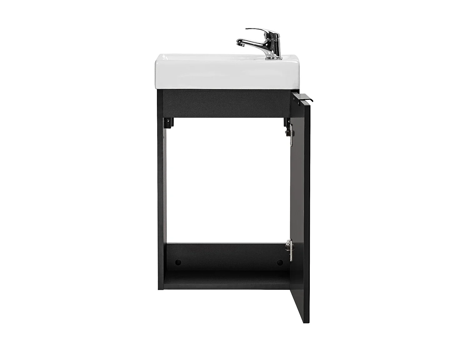 Cloakroom Vanity Unit with Small Sink Slimline Black Wall Hung Fluted 400mm Narrow Bathroom Cabinet Adel