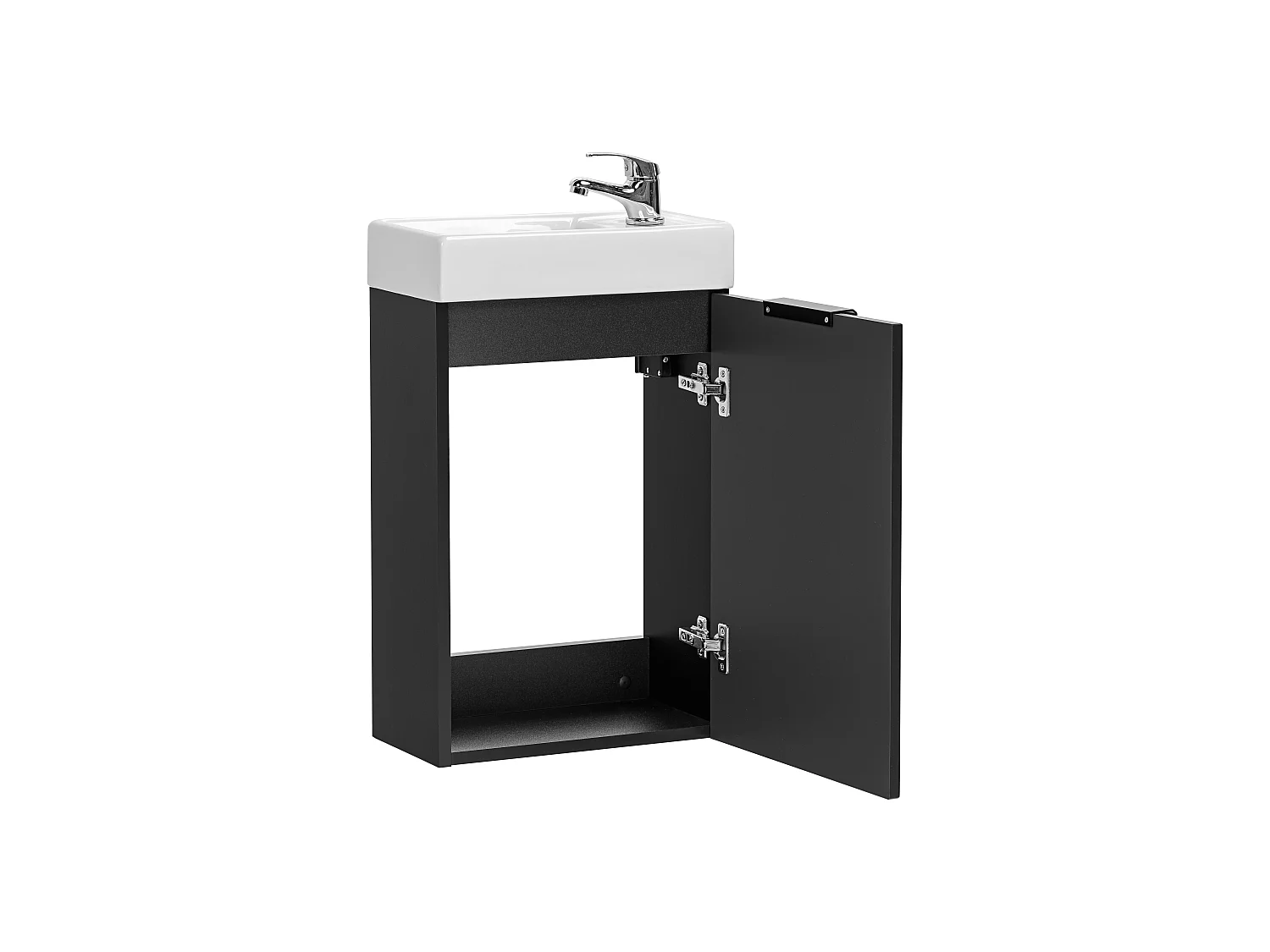 Cloakroom Vanity Unit with Small Sink Slimline Black Wall Hung Fluted 400mm Narrow Bathroom Cabinet Adel