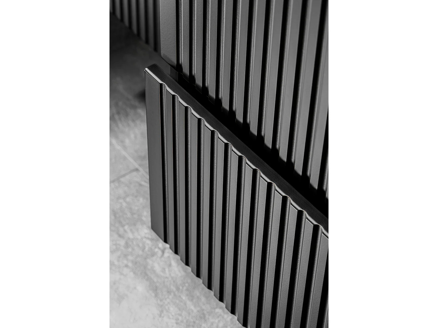 Cloakroom Vanity Unit with Small Sink Slimline Black Wall Hung Fluted 400mm Narrow Bathroom Cabinet Adel