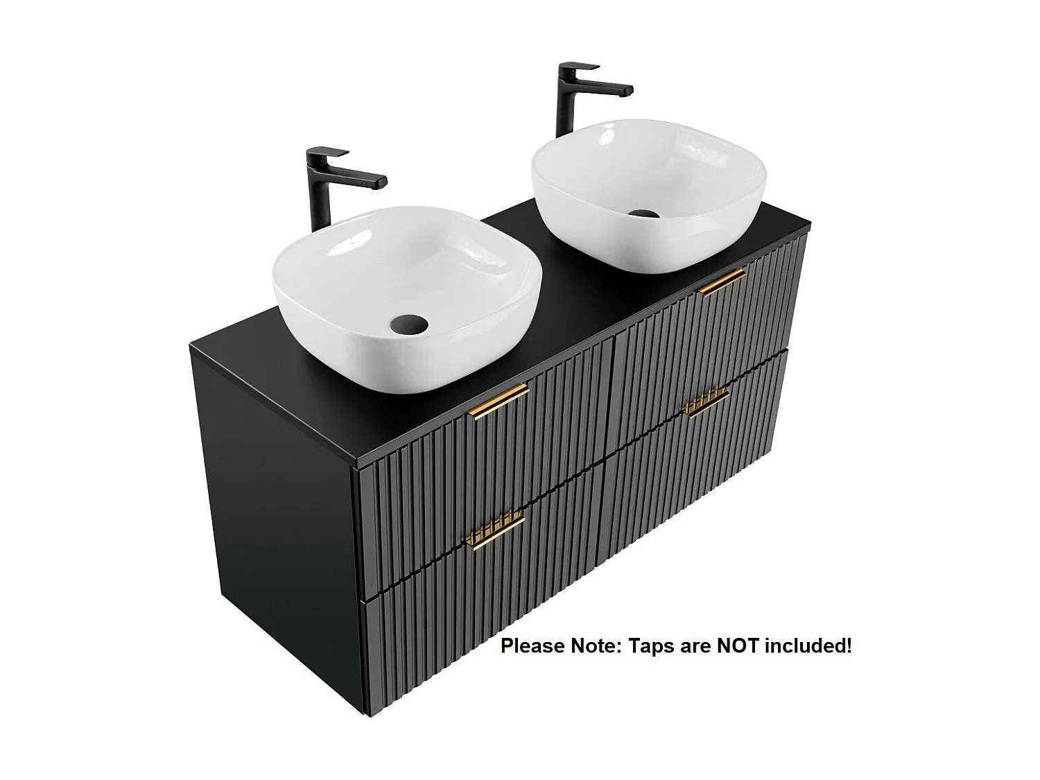 Bathroom Double Vanity Unit with Basins 1200mm Countertop Worktop Fluted Black Wall Hung Sink Cabinet Adel