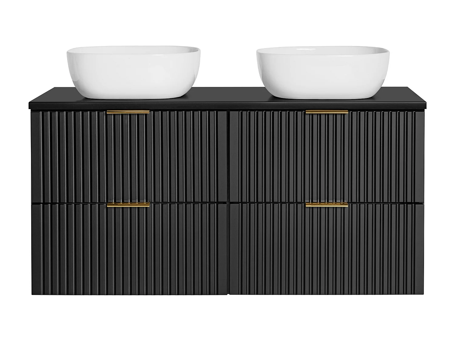 Bathroom Double Vanity Unit with Basins 1200mm Countertop Worktop Fluted Black Wall Hung Sink Cabinet Adel