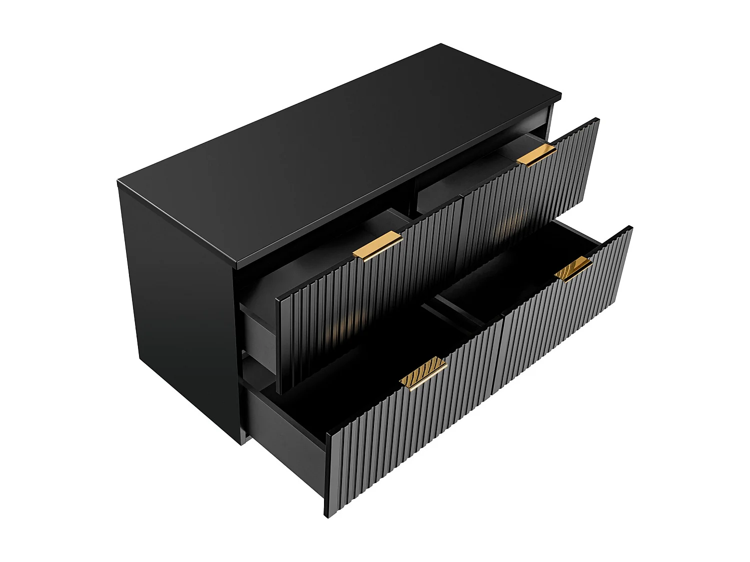 Bathroom Double Vanity Unit with Basins 1200mm Countertop Worktop Fluted Black Wall Hung Sink Cabinet Adel