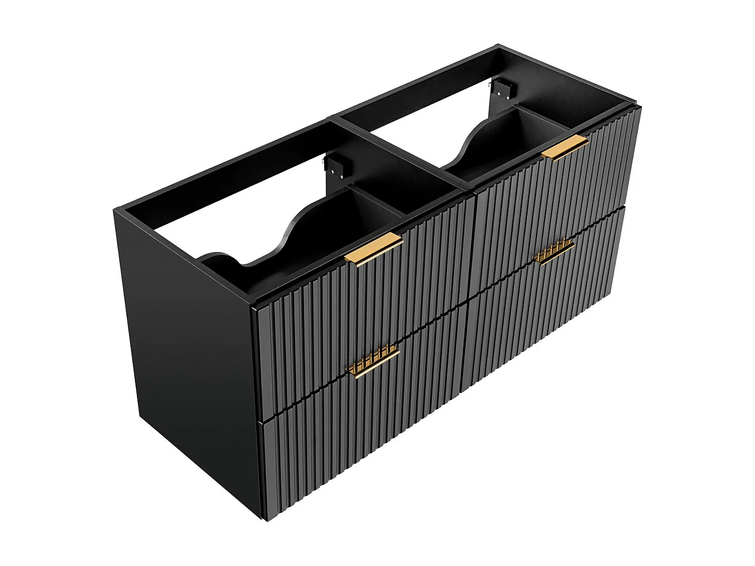 Bathroom Double Vanity Unit with Basins 1200mm Countertop Worktop Fluted Black Wall Hung Sink Cabinet Adel