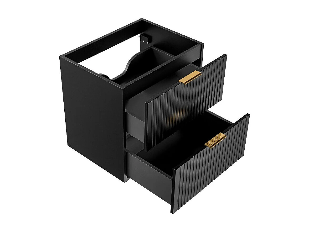 Bathroom Vanity Unit with Basin Black Wall Hung 600mm Drawer Cabinet with Sink Ribbed Fluted Adel