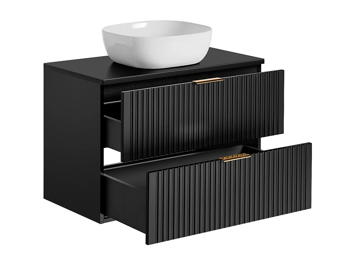 Vanity Wall Hung Unit with Basin 800mm Black Countertop Worktop Bathroom Drawer Cabinet Ribbed Fluted Adel