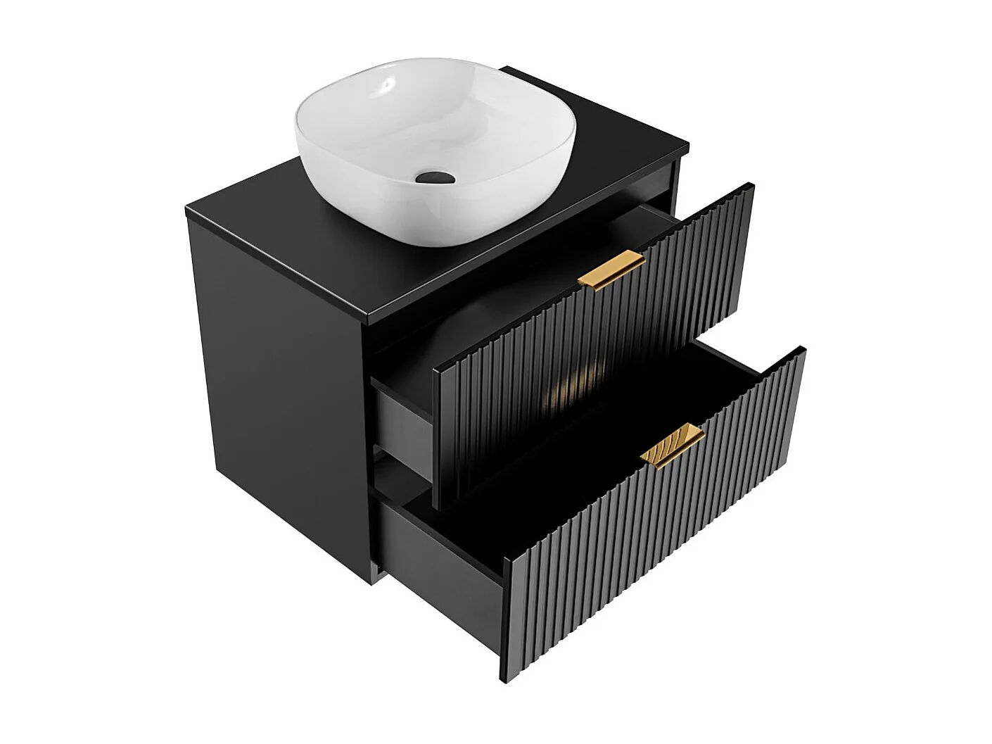Vanity Wall Hung Unit with Basin 800mm Black Countertop Worktop Bathroom Drawer Cabinet Ribbed Fluted Adel