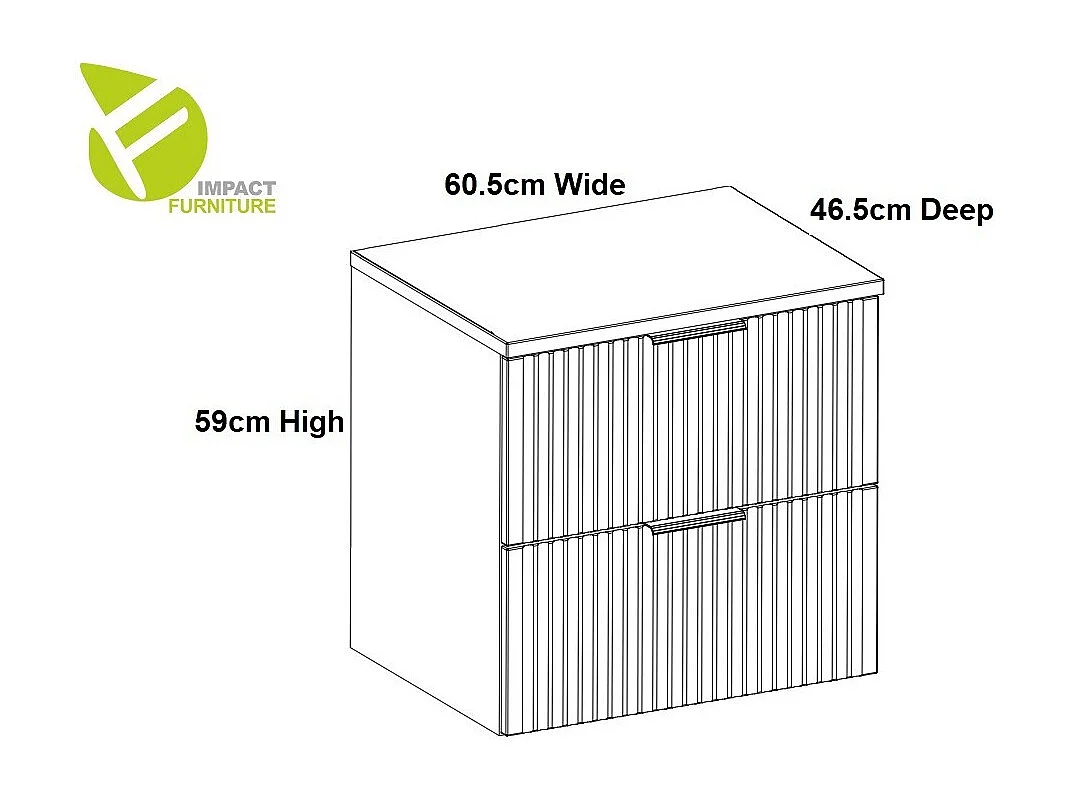 Wall Hung Vanity Unit with Basin 600mm Worktop Black Bathroom Drawers Cabinet Ribbed Fluted Floating Adel