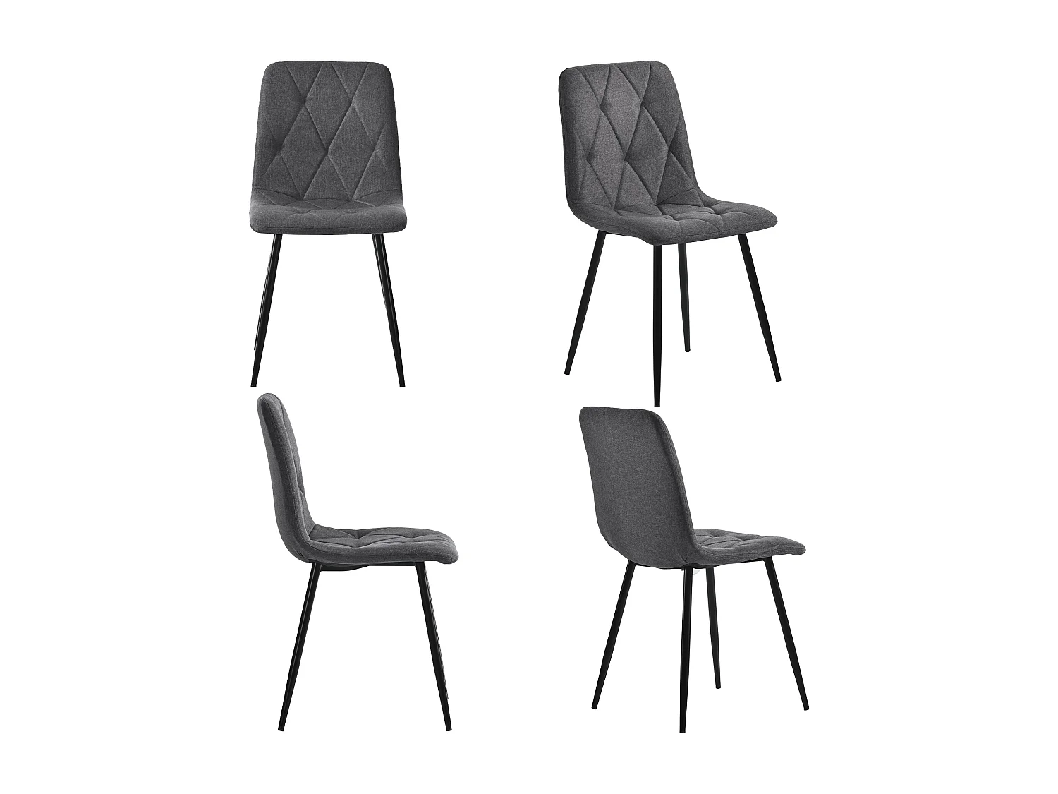 Sillas de comedor de lino gris oscuro con patas de metal negro, lote de 4