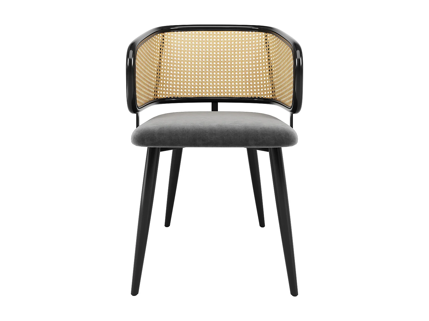 Lot de 2 Chaises de Salle à Manger avec Dossier en Rotin, Assise en Velours, Confortable et Respirant, Pour Salon et Restaurant