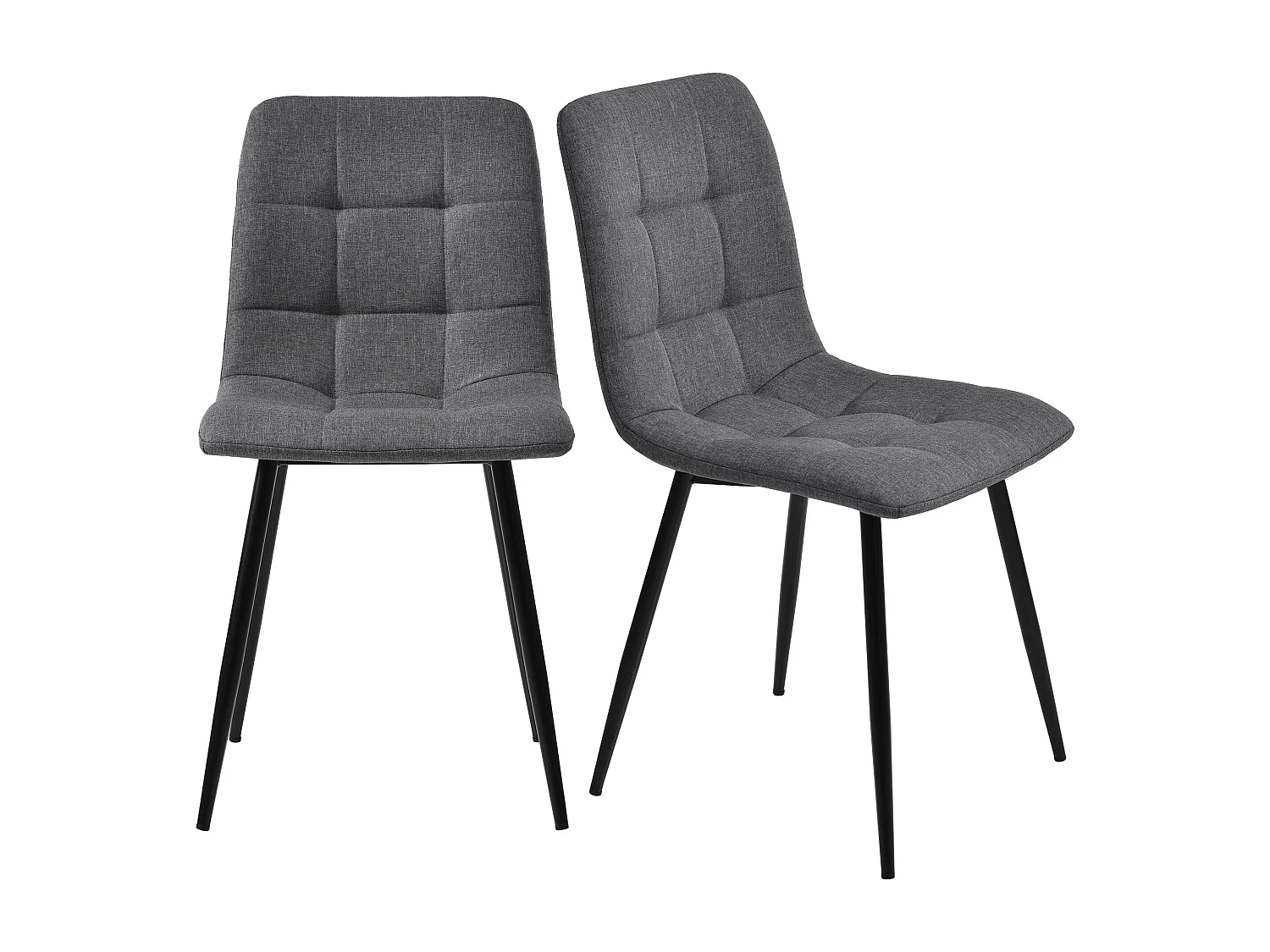 Lot de 4 Chaises de Salle à Manger, Assise en Lin, Dossier avec Accoudoirs, Pieds Métal Gris Foncé, Confort Classique