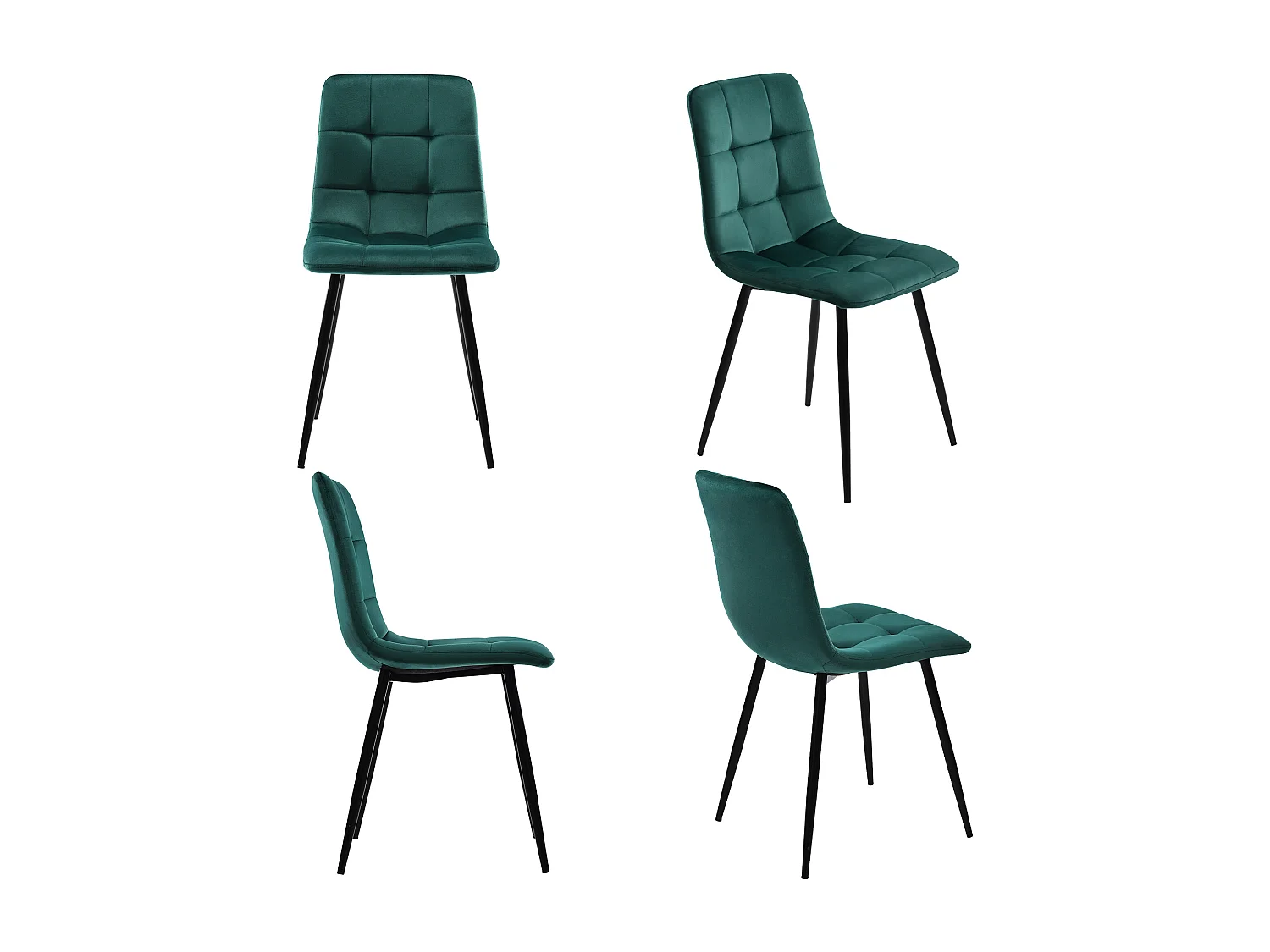 Lot de 4 Chaises de Salle à Manger, Assise en Velours, Dossier avec Accoudoirs, Pieds Métal Vert Foncé, Style Contemporain