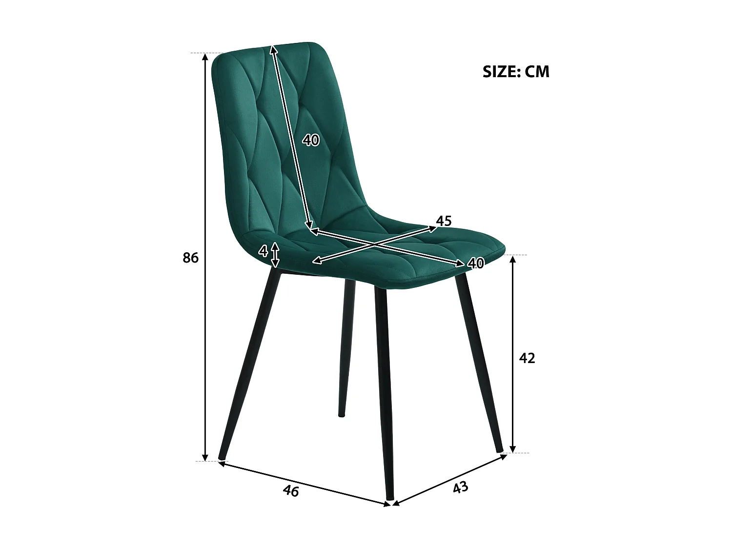 Lot de 4 Chaises de Salle à Manger, Dossier avec Accoudoirs, Assise en Twill Velours, Pieds Métal, Vert Foncé