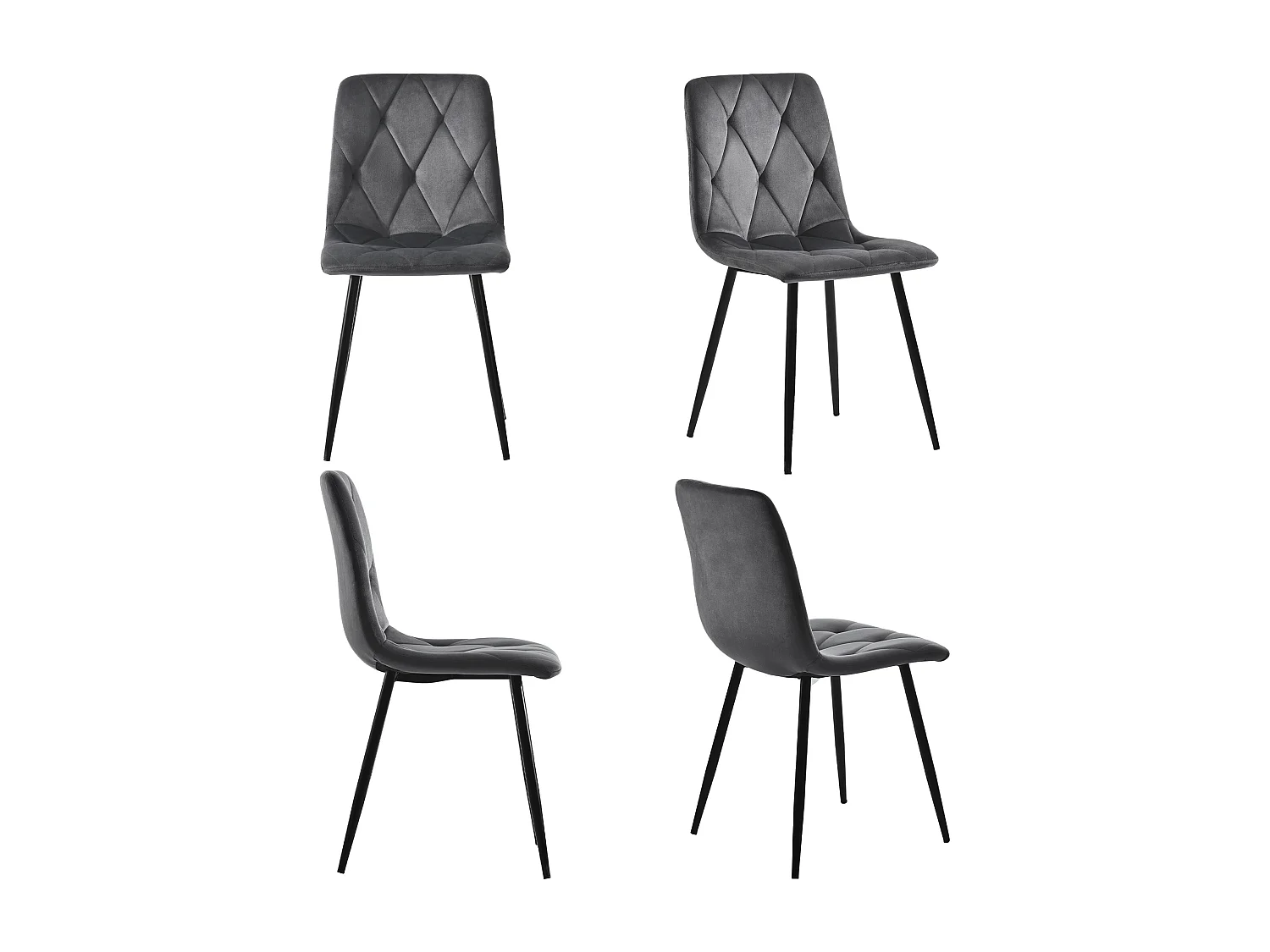 Lot de 4 Chaises de Salle à Manger, Dossier avec Accoudoirs, Assise en Twill Velours, Pieds Métal, Gris Foncé