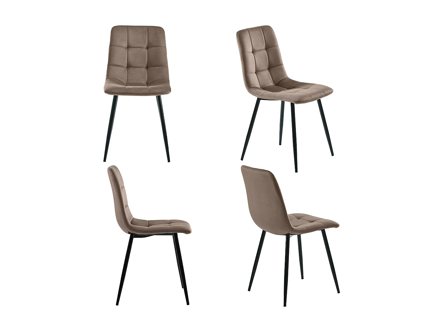 Lot de 4 Chaises de Salle à Manger, Assise en Velours, Dossier avec Accoudoirs, Pieds Métal Marron, Design Moderne
