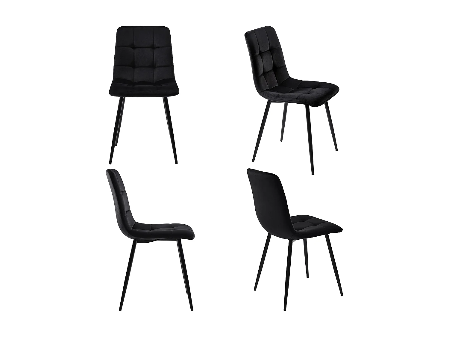 Lot de 4 Chaises de Salle à Manger, Assise en Velours, Dossier avec Accoudoirs, Pieds Métal Noir, Design Élégant