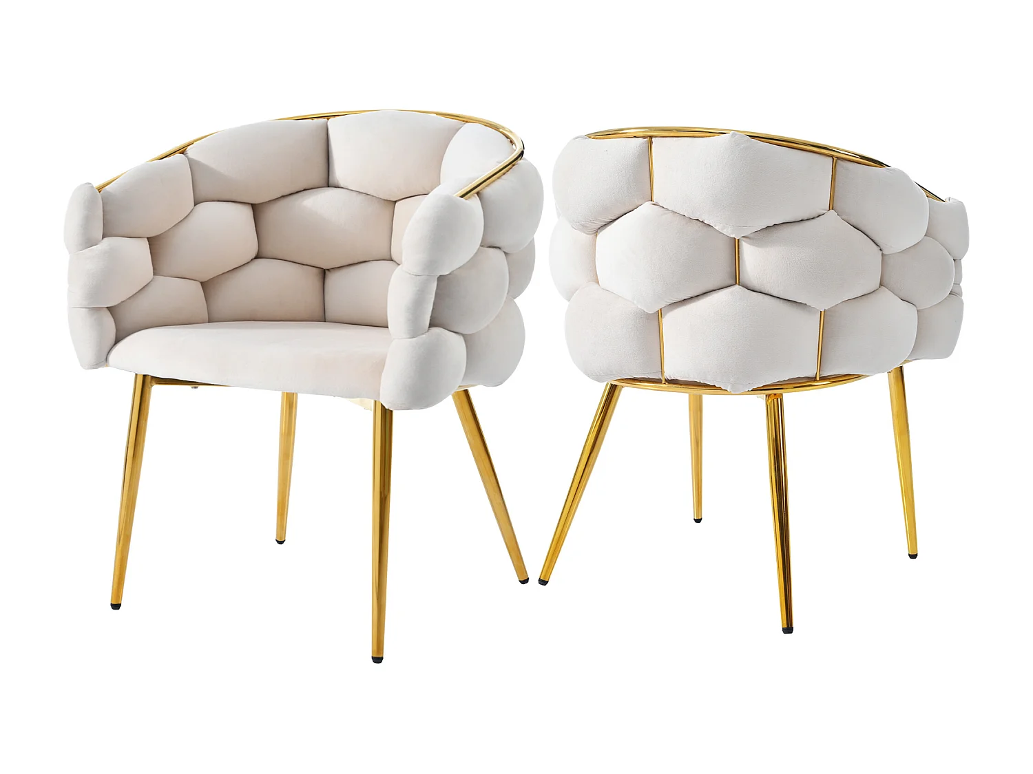 Lot de 2 Chaises en Velours de Luxe, Chaises de Salon et Salle à Manger, Pieds en Fer Doré, Beige