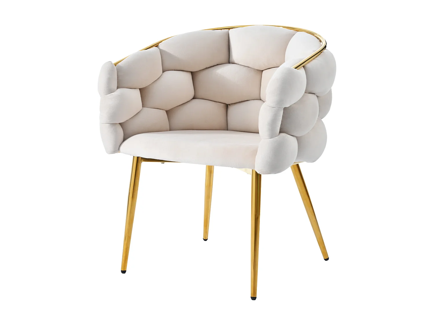 Lot de 2 Chaises en Velours de Luxe, Chaises de Salon et Salle à Manger, Pieds en Fer Doré, Beige
