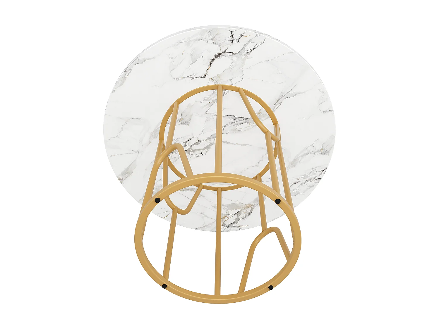 Table ronde 80×80×76cm, Plateau MDF marbré, Piétement métal doré, Cuisine/Salon, 4-6 personnes