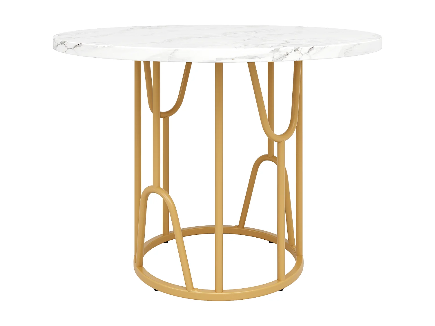 Table ronde 80×80×76cm, Plateau MDF marbré, Piétement métal doré, Cuisine/Salon, 4-6 personnes