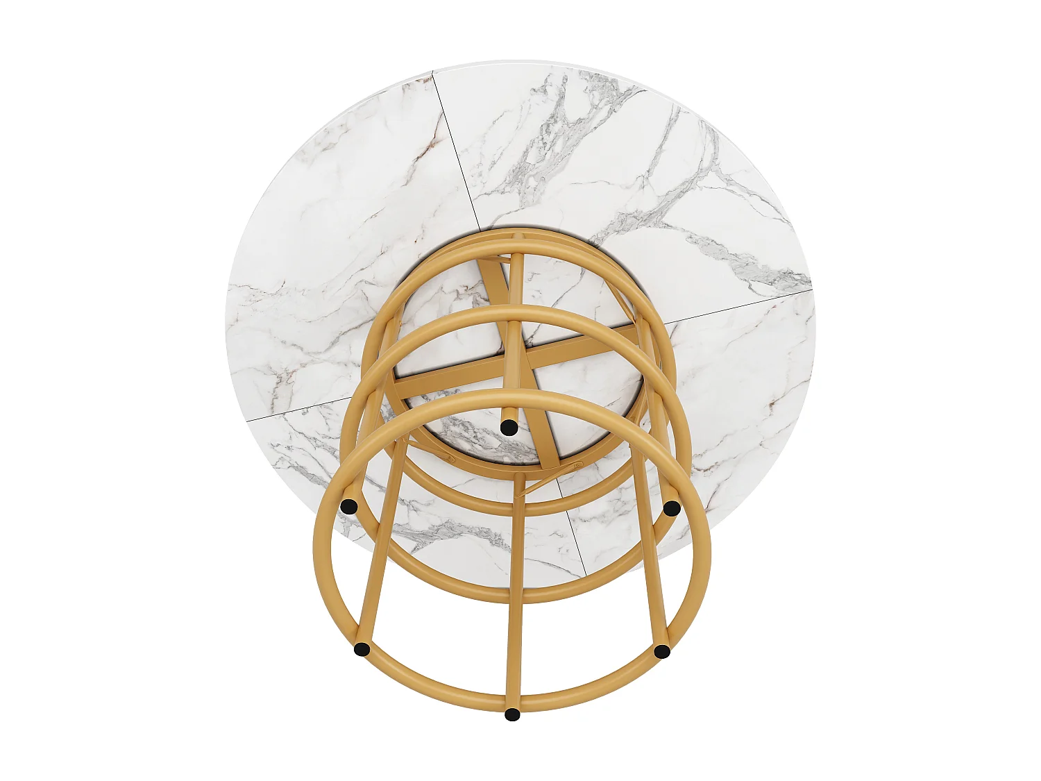 Table ronde 100×100×76cm, Piétement métal, Plateau MDF marbré, Cuisine/Salon, Pieds dorés pour 4-6