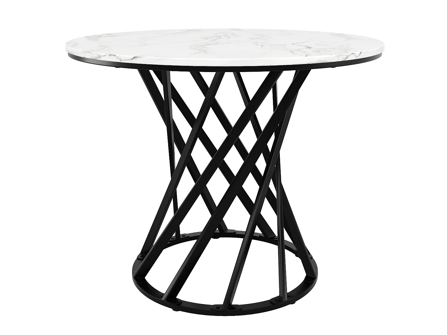 Table à manger ronde 80/76/80 cm avec pieds réglables MDF et métal noir et blanc