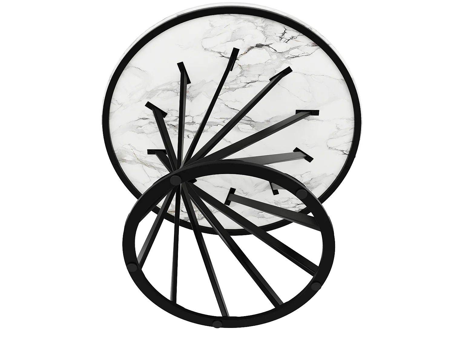 Table à manger ronde 80/76/80 cm avec pieds réglables MDF et métal noir et blanc