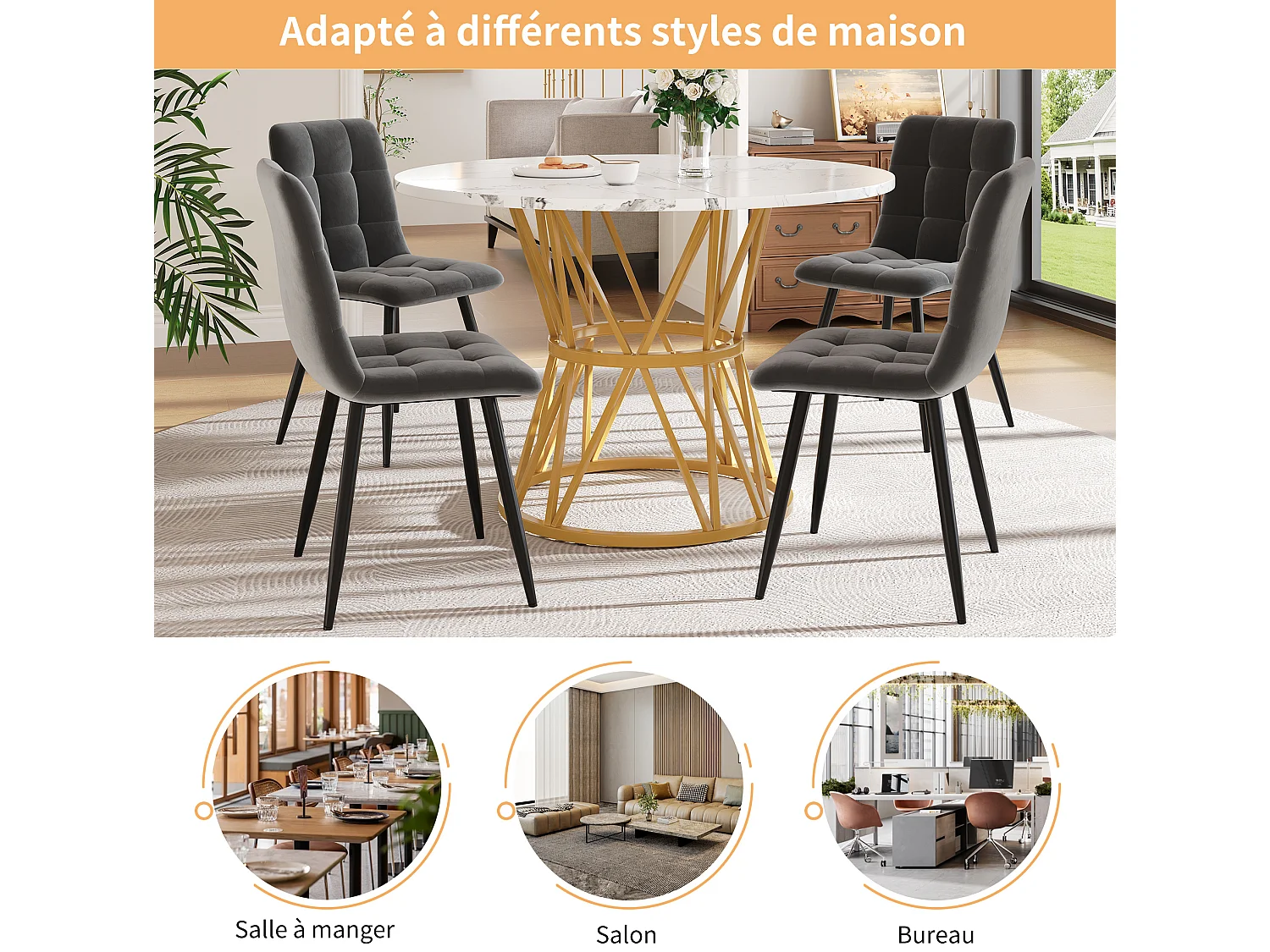 Table à manger ronde 100/76/100 cm avec pieds réglables MDF or