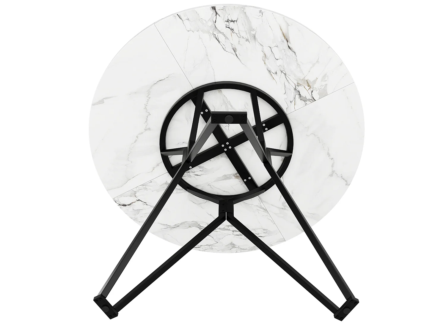 Table à manger ronde 100/76/100 cm avec pieds réglables et structure métallique MDF noir