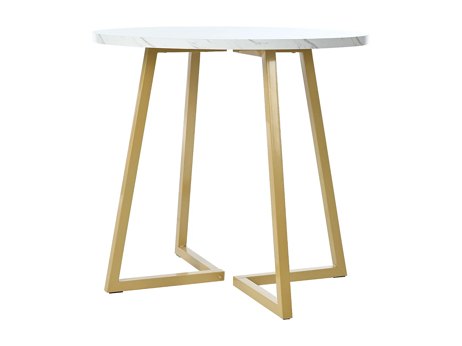 Table ronde 1 pièce, Plateau effet marbre, Piétement métal, Cuisine/Salon, Blanc/Doré