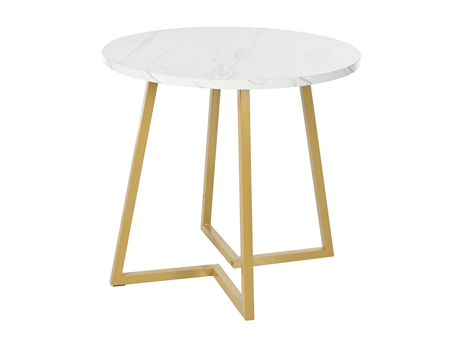 Table ronde 1 pièce, Plateau effet marbre, Piétement métal, Cuisine/Salon, Blanc/Doré