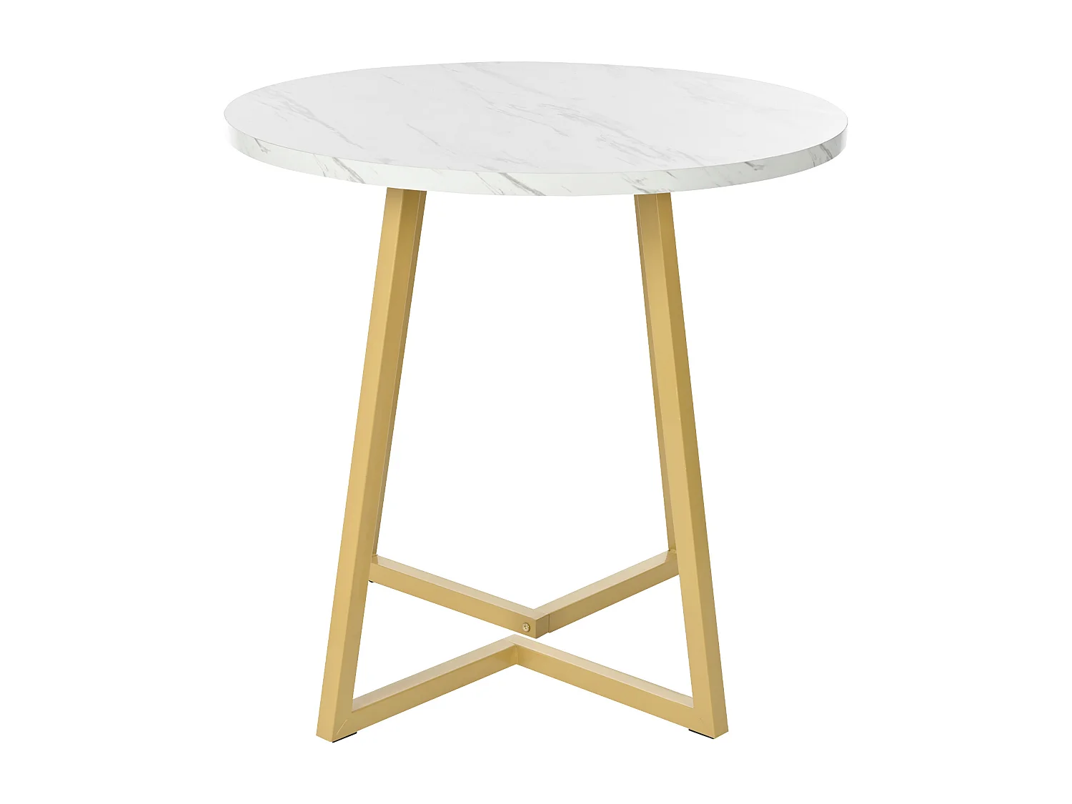 Table ronde 1 pièce, Plateau effet marbre, Piétement métal, Cuisine/Salon, Blanc/Doré