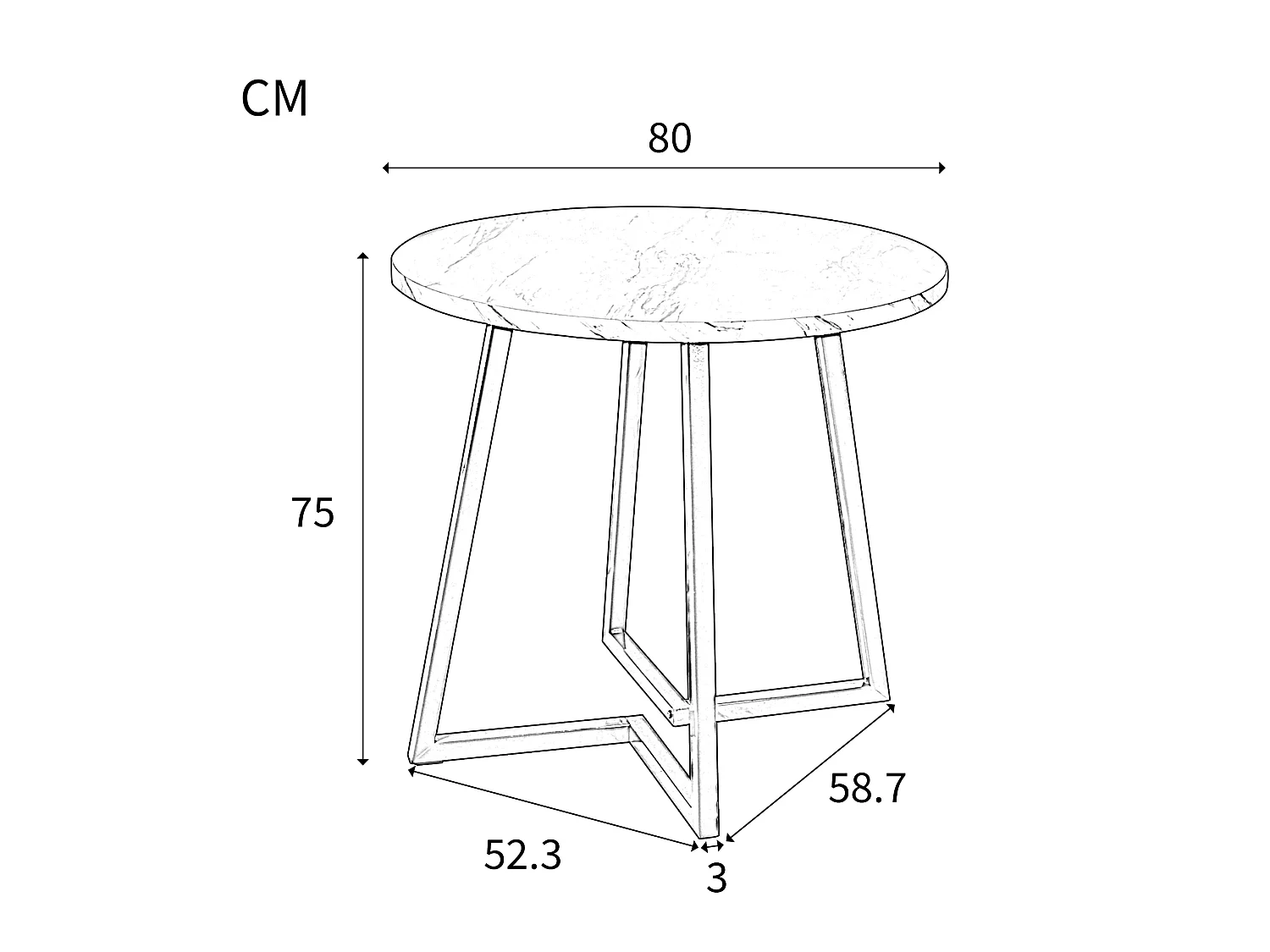 Table à manger ronde 80/75 cm avec pieds réglables effet marbre MDF blanc